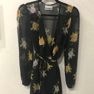 black floral wraparound dress